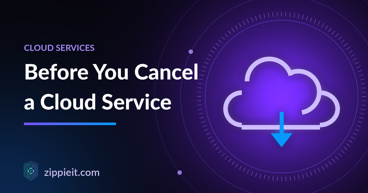 Cancel a cloud service: Illustration of a cloud with a download arrow for exporting data before cancelling