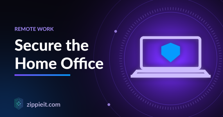 Illustration of a laptop with a shield for home office security